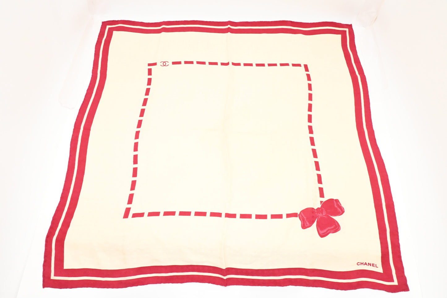 Chanel Scarf in Red and Cream Silk
