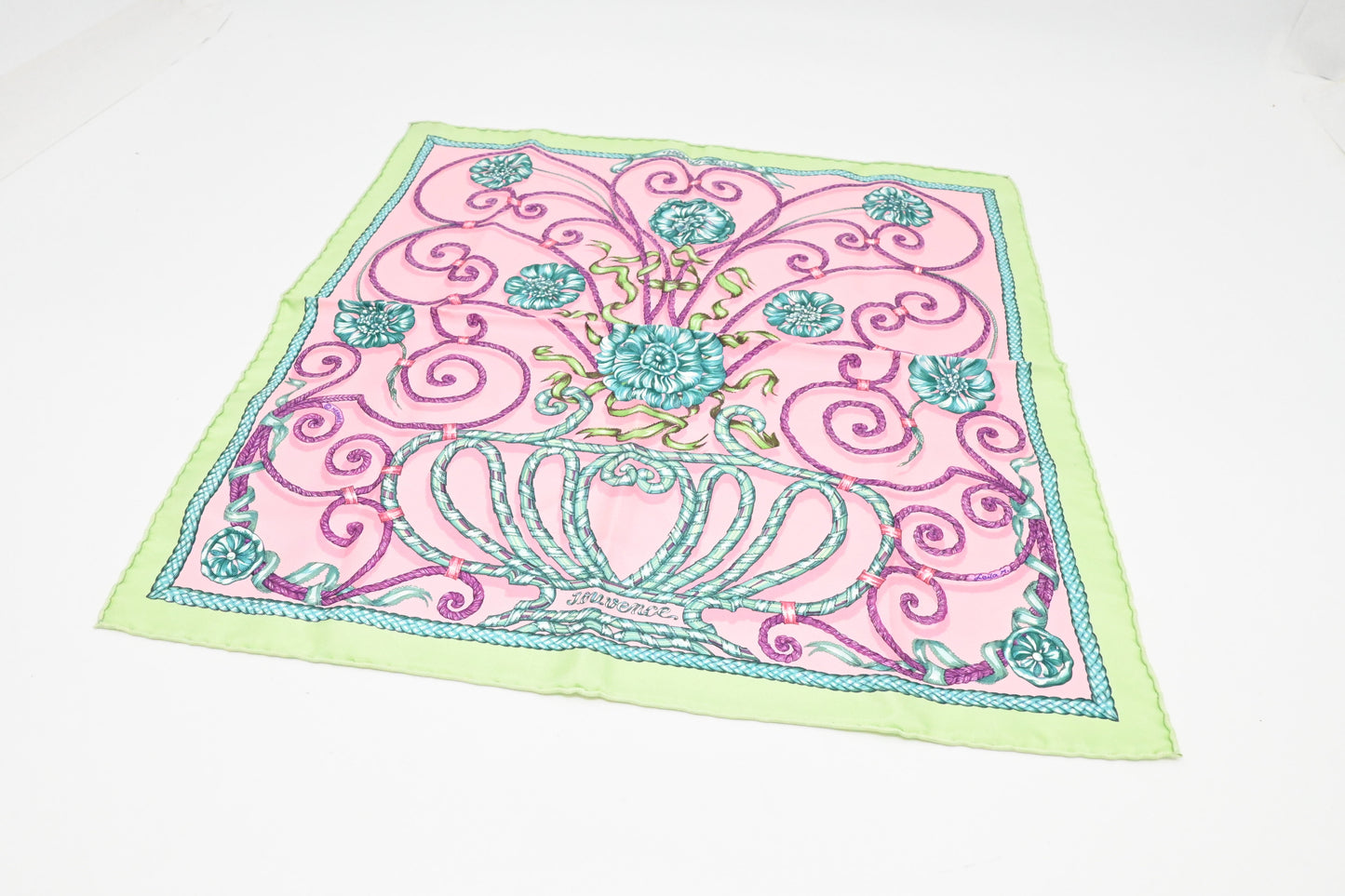 Hermes 'Jouvence' Gavroche in Light Green and Pink Silk