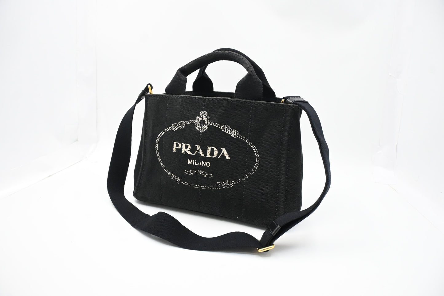 Prada Canapa Small Tote in Black Canvas