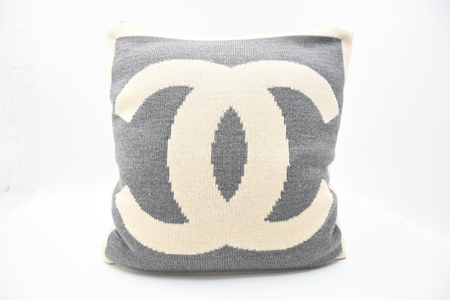 Chanel Square Pillow in Gray and Cream Wool