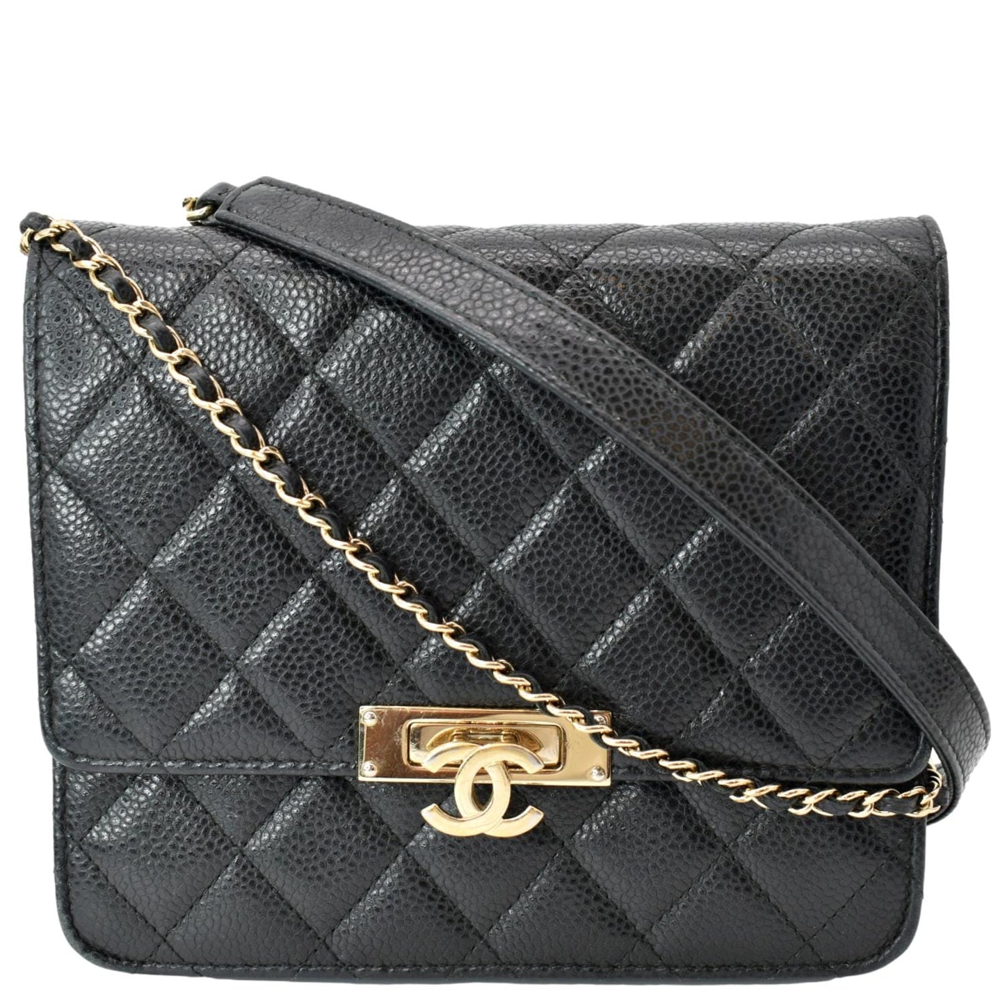 CHANEL Golden Class Caviar Leather Wallet on Chain Bag Black