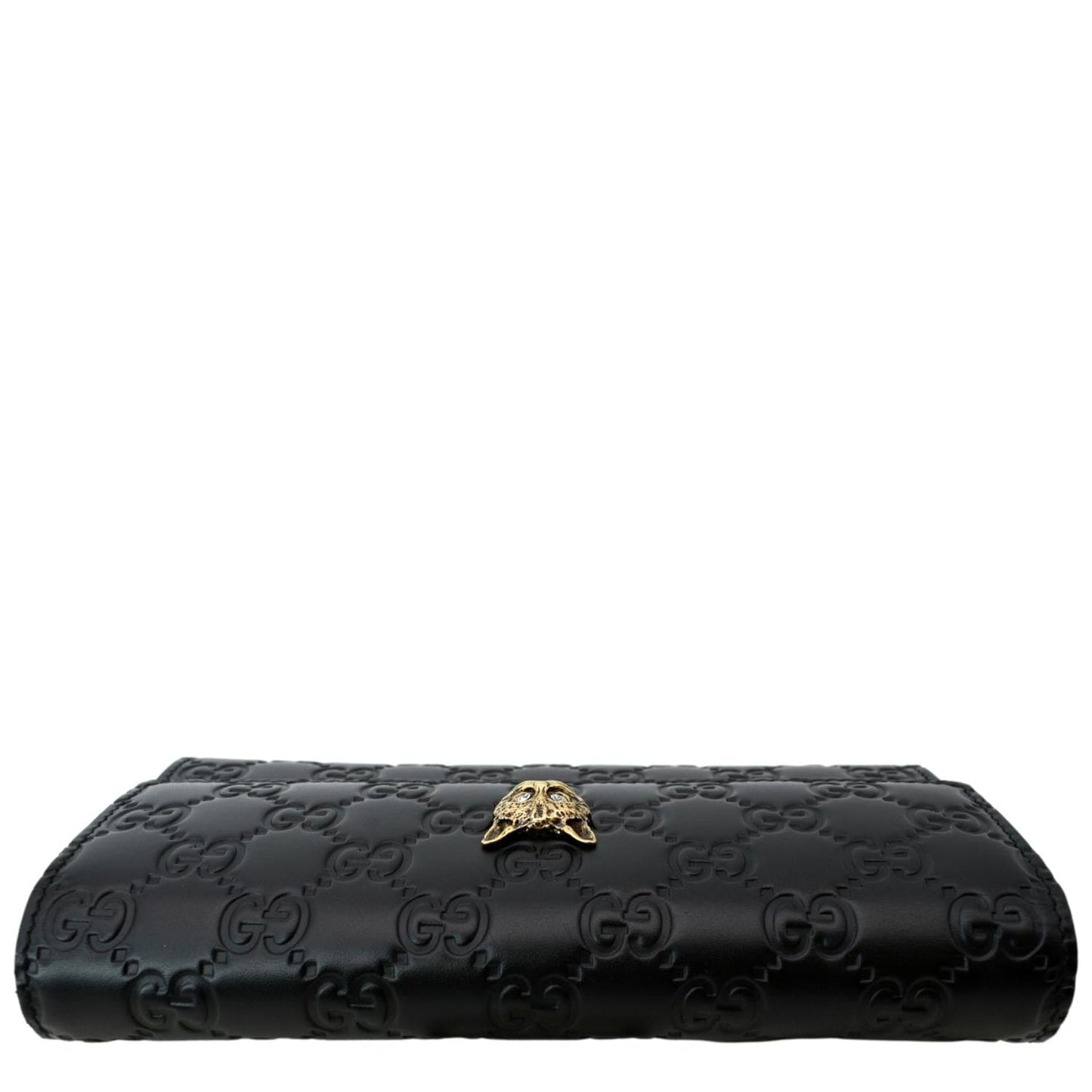 GUCCI Cat Head Leather Continental Wallet Black 548055