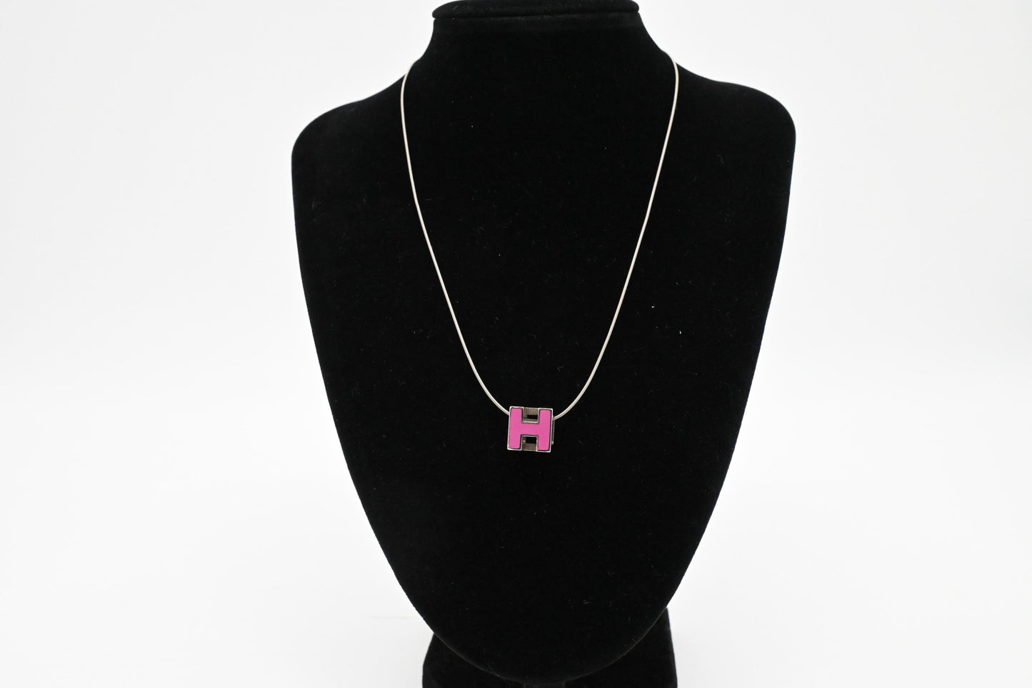 Hermes H Cube Necklace in Pink Enamel