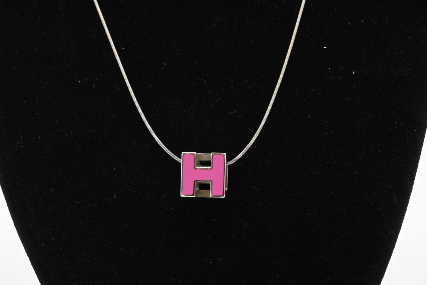 Hermes H Cube Necklace in Pink Enamel