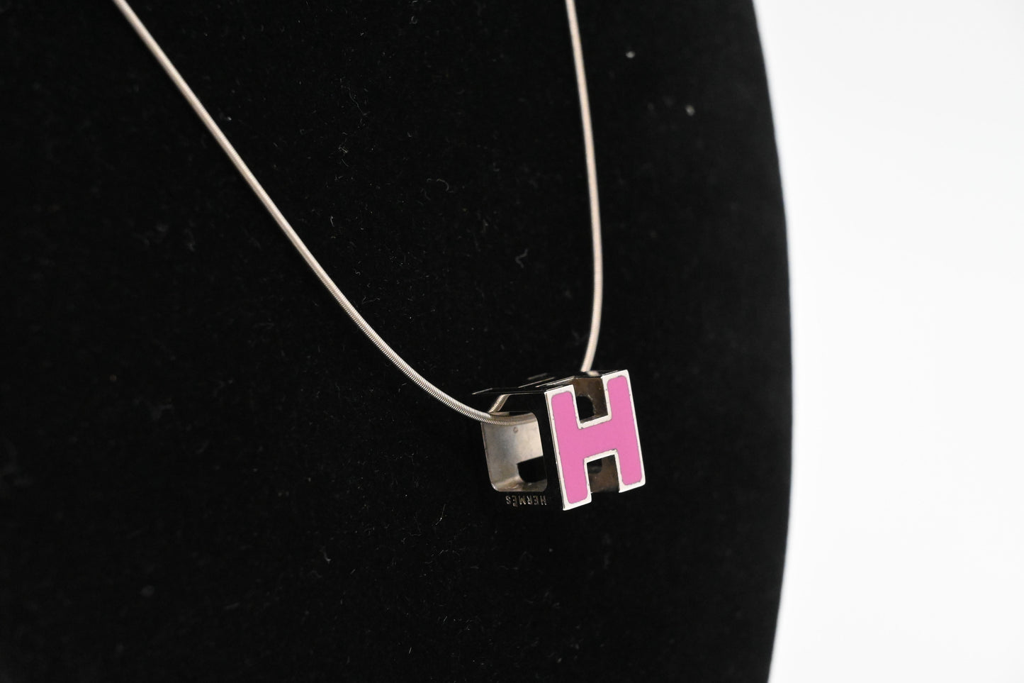 Hermes H Cube Necklace in Pink Enamel