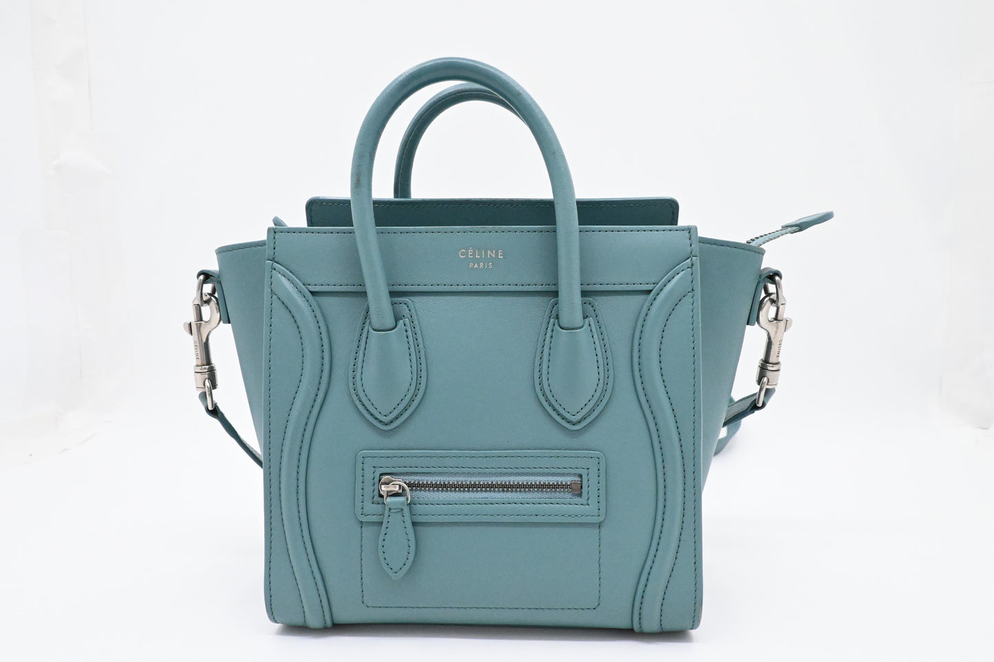 Celine Nano Luggage in Teal Leather
