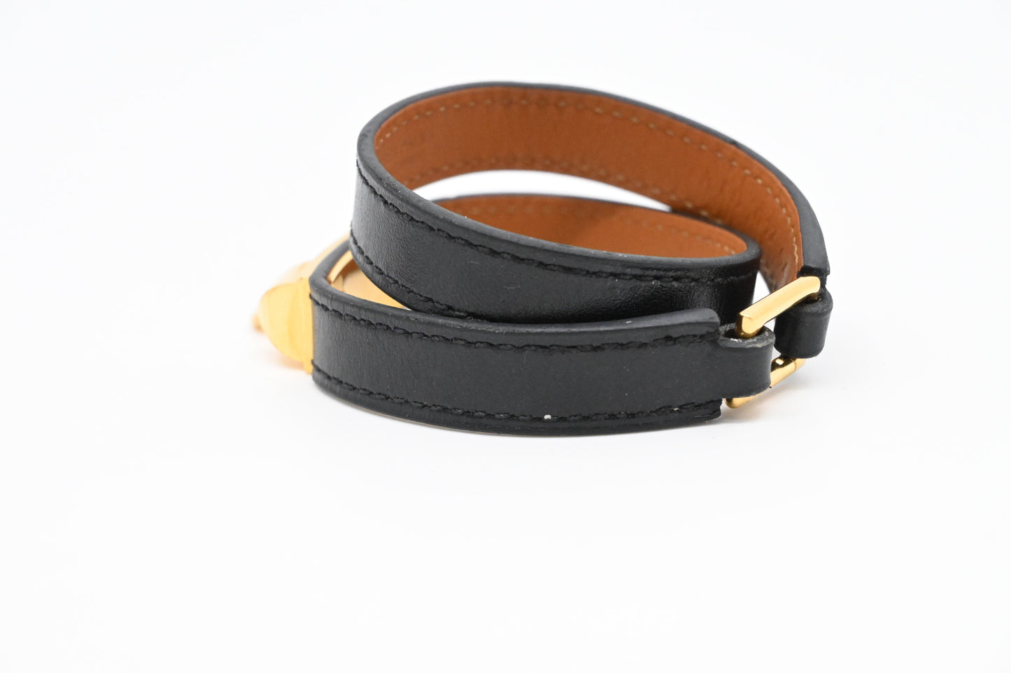 Hermes Rivale Double Tour Bracelet in Black Leather
