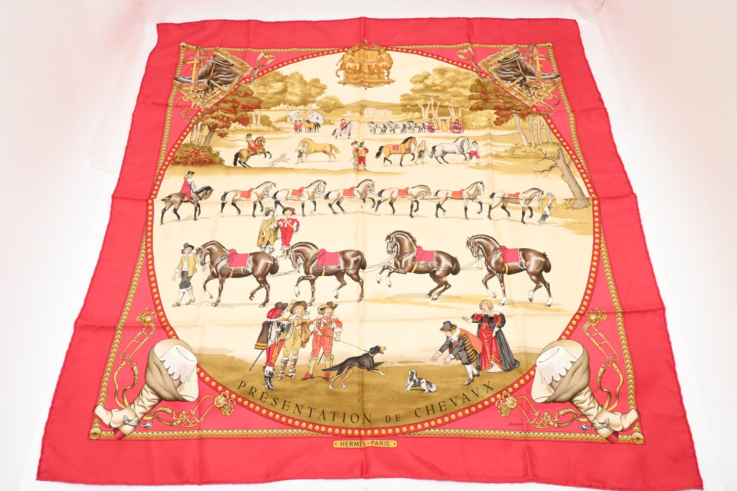 Hermes 'Presentation de Chevaux' Carre 90 in Red Silk