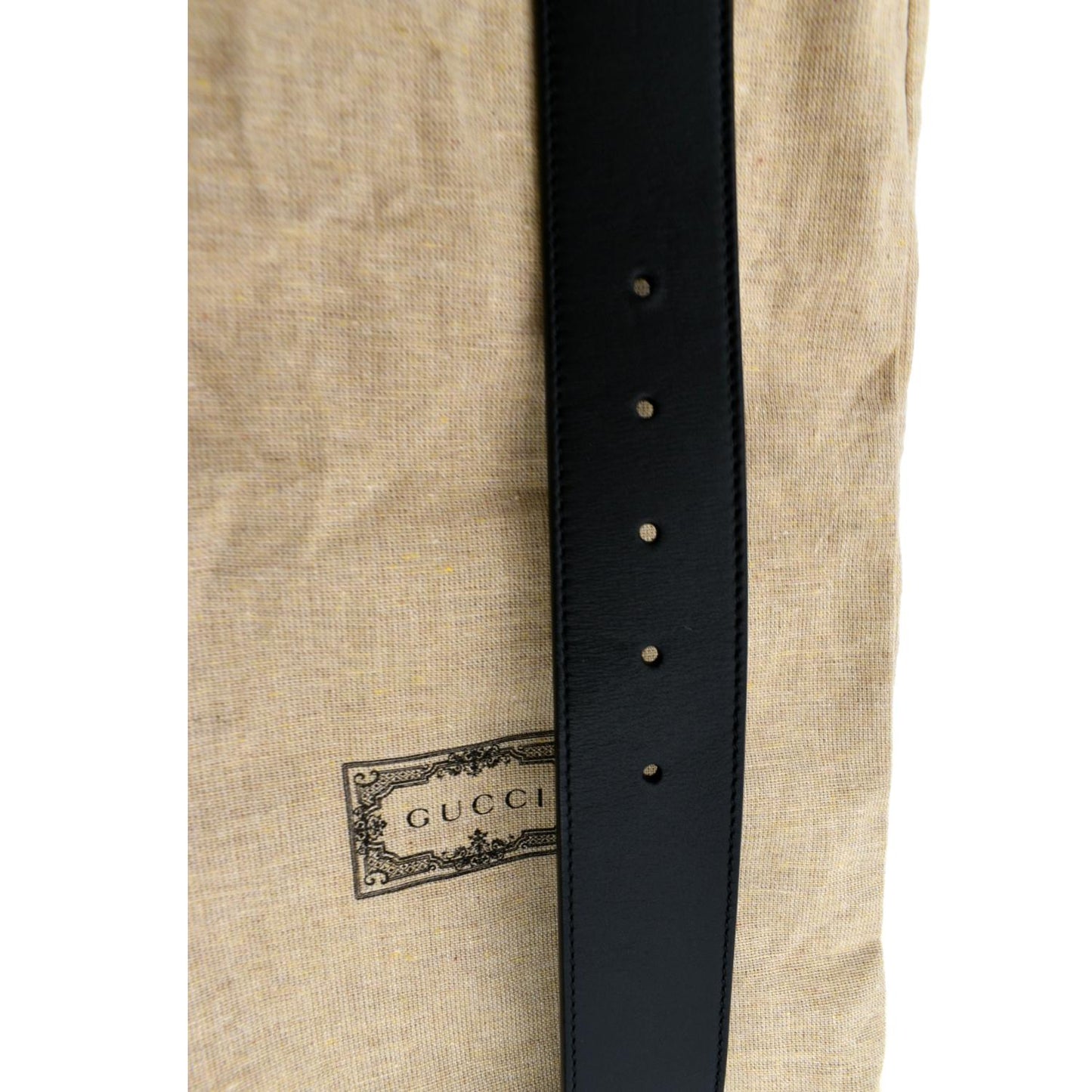 GUCCI Double G Buckle Black Leather Belt Size 44 Black 400593