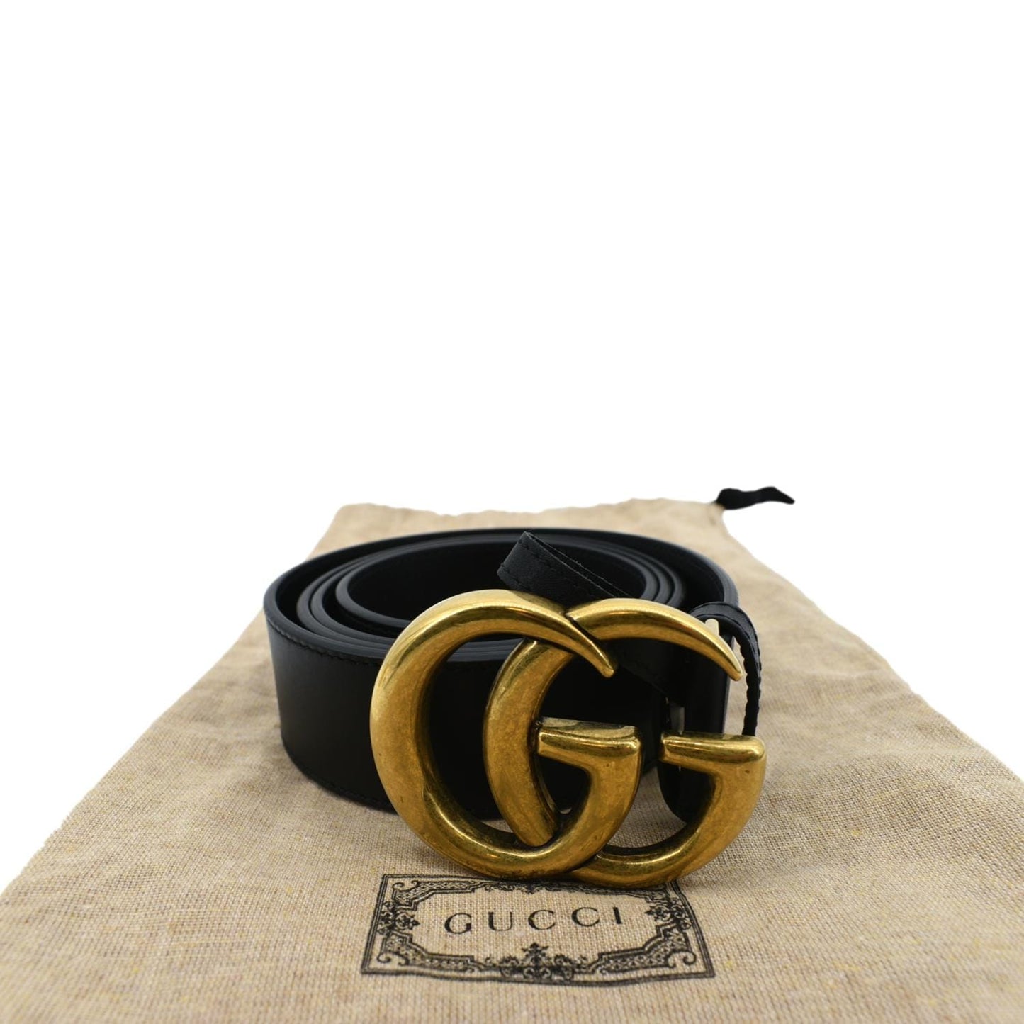 GUCCI Double G Buckle Black Leather Belt Size 44 Black 400593