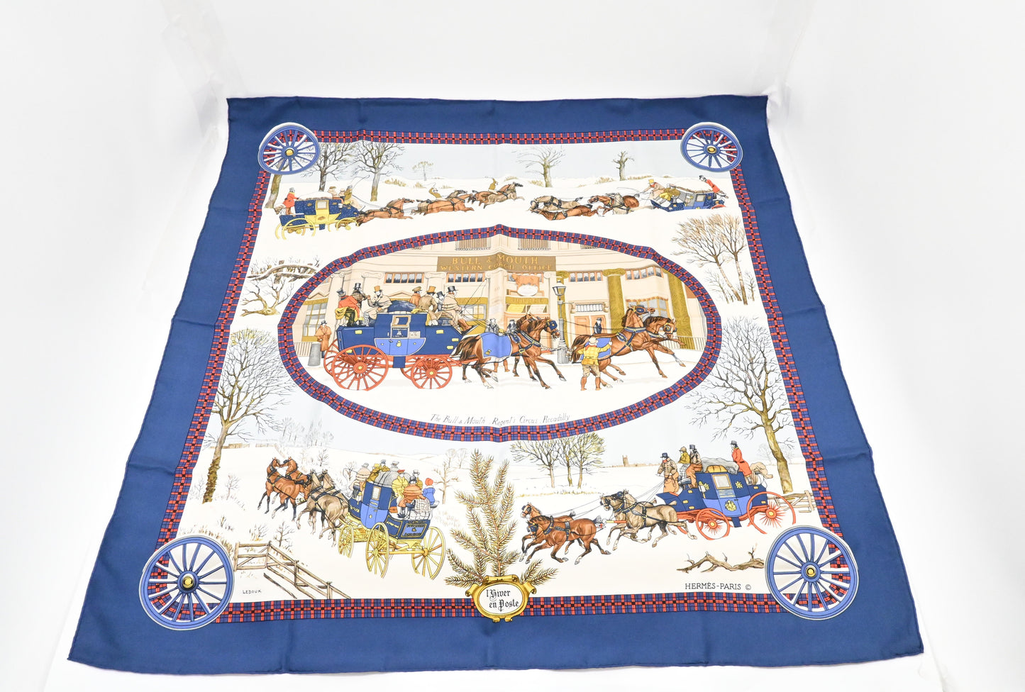 Hermes 'L'River en Poste' Carre 90 in Blue Silk