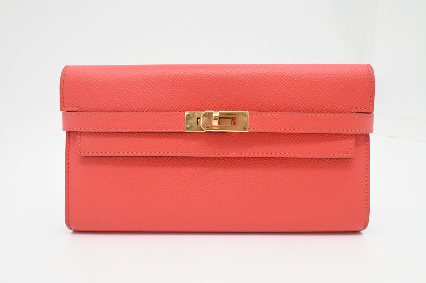 Hermes Kelly Wallet in Grapefruit Leather