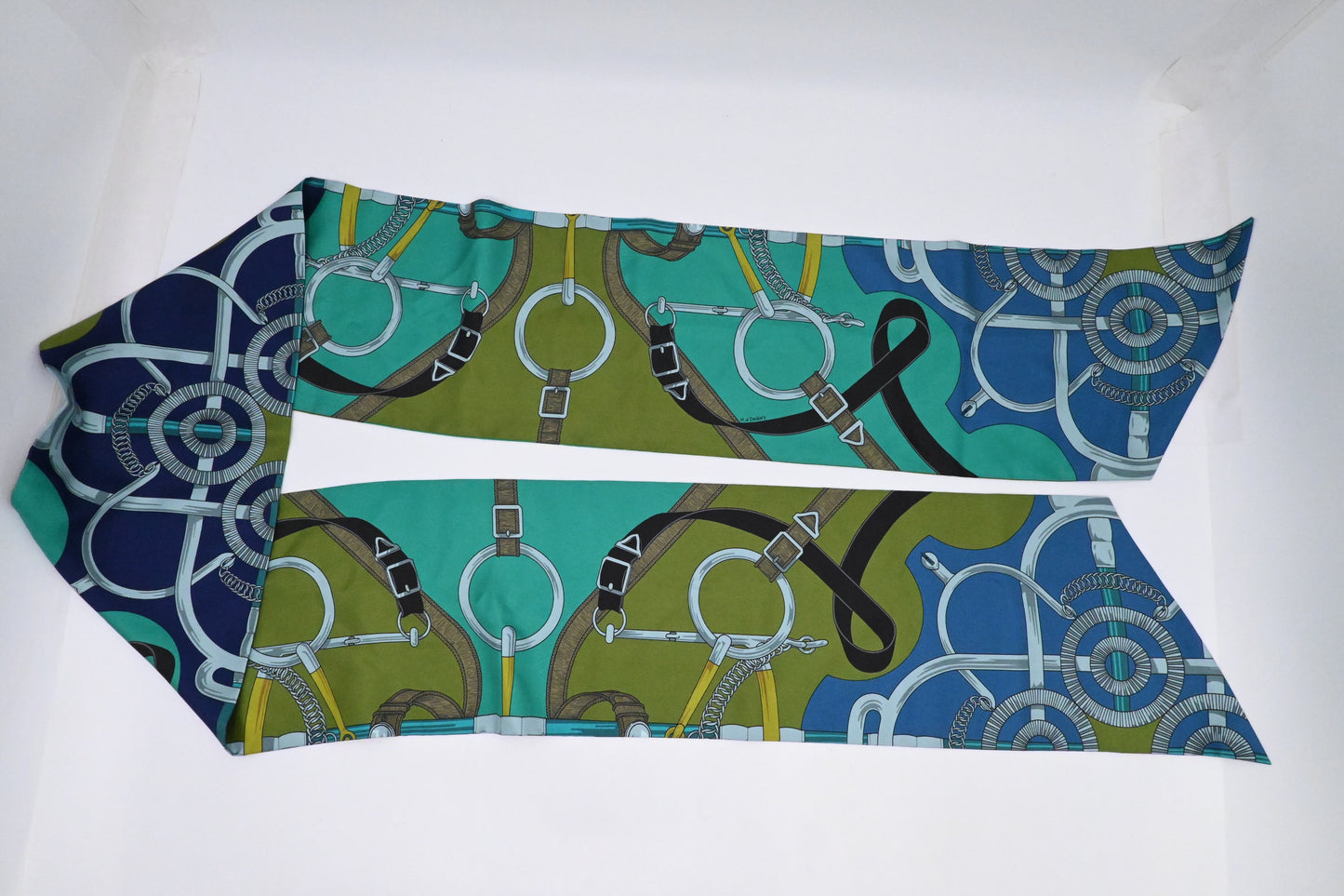 Hermes Maxi Twilly in Blue, Teal and Green Silk
