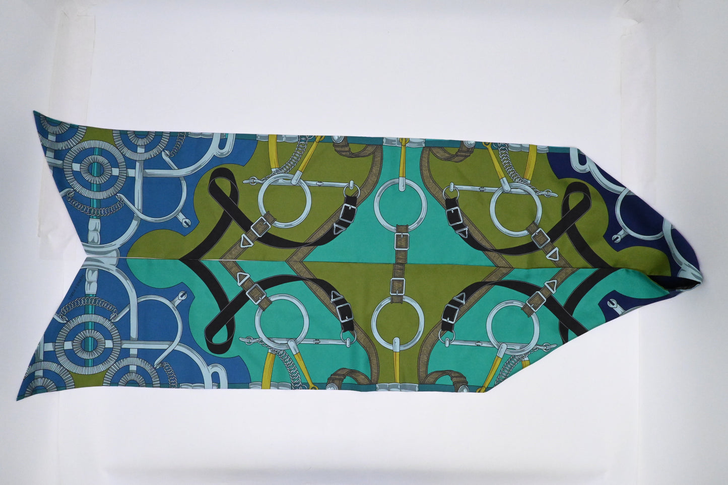 Hermes Maxi Twilly in Blue, Teal and Green Silk