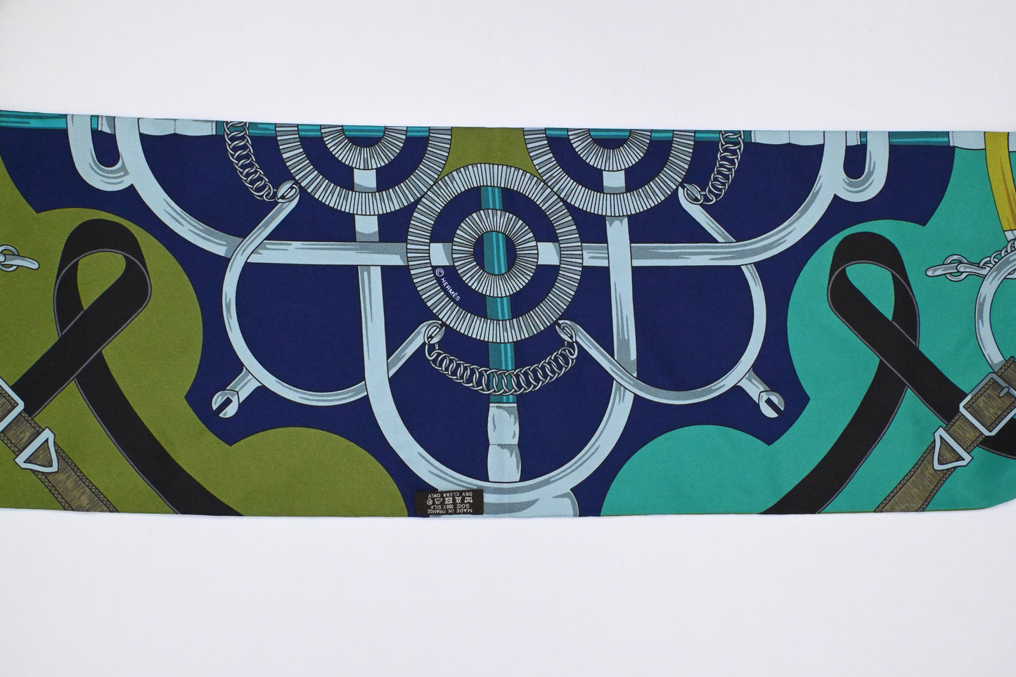 Hermes Maxi Twilly in Blue, Teal and Green Silk