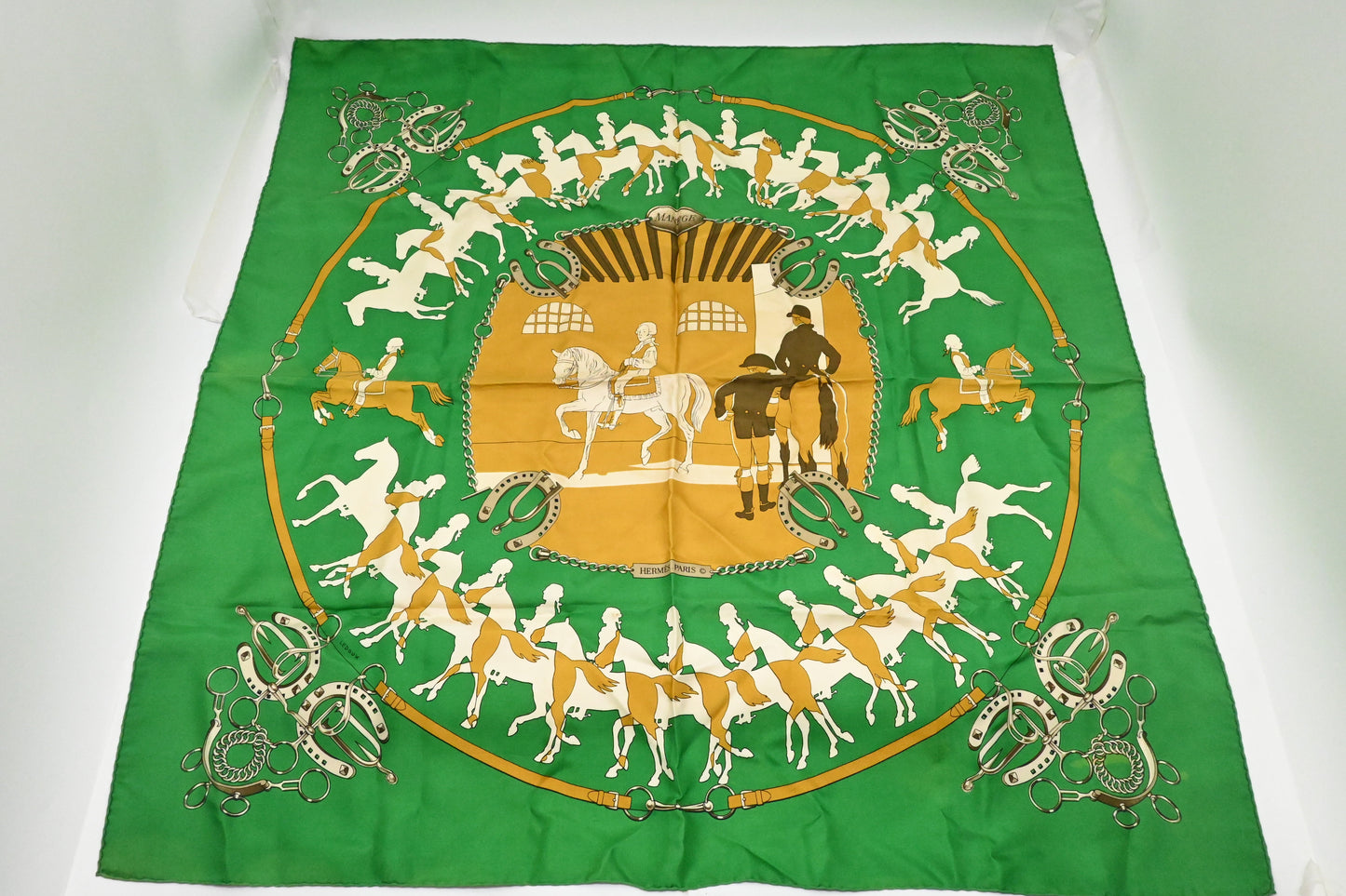 Hermes 'Manege' Carre 90 in Green Silk