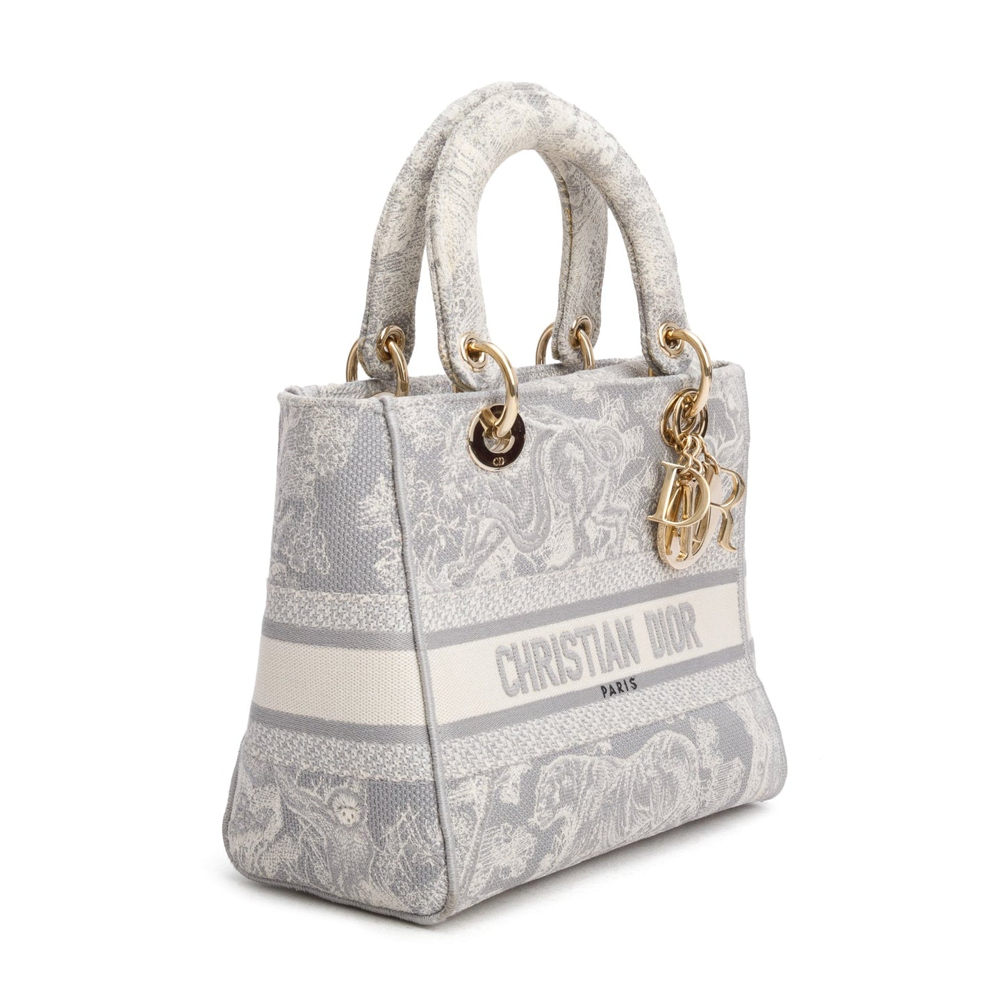 Christian Dior 2021 Grey Canvas Toile de Jouy Embroidered Medium Lady D-Lite