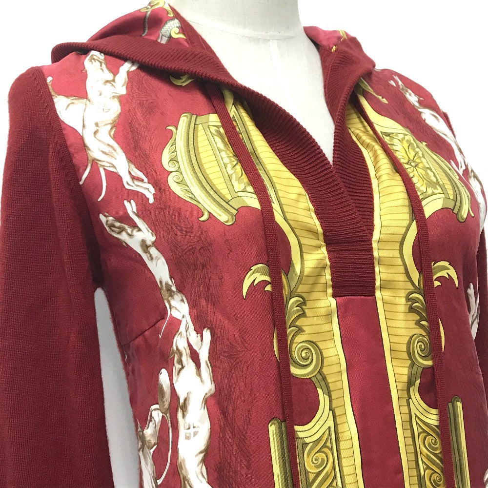 HERMES knit cashmere Red x yellow Tops shirt All-over print with hood Women 36