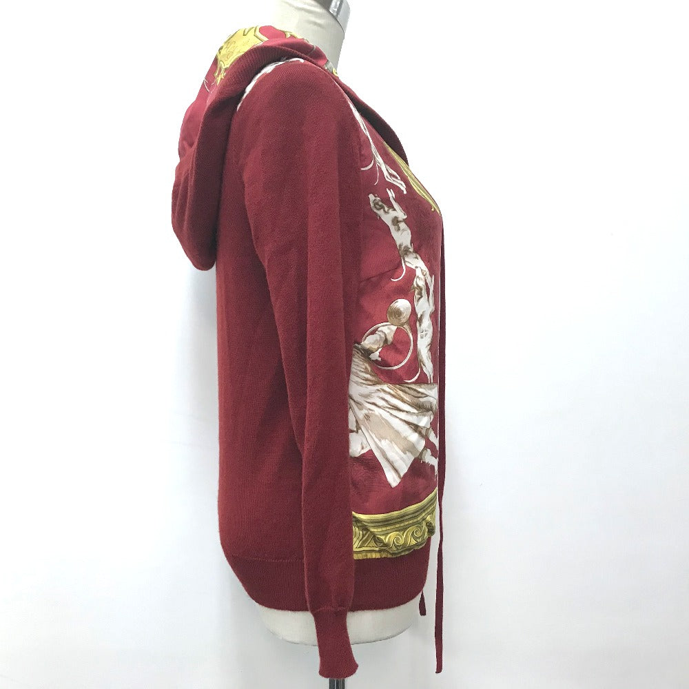 HERMES knit cashmere Red x yellow Tops shirt All-over print with hood Women 36