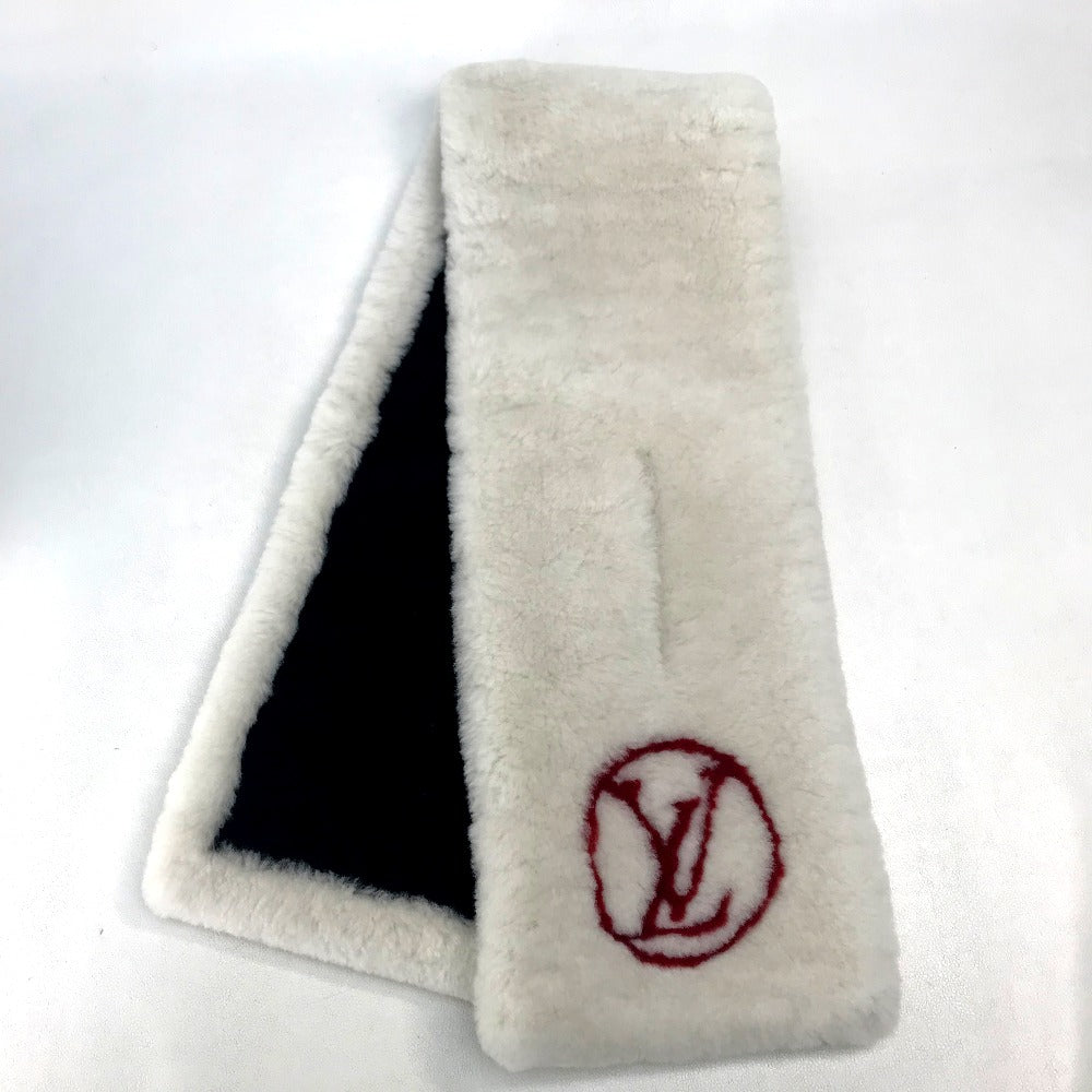 LOUIS VUITTON Scarf M70434 Cashmere, Mouton White x red Monogram flower Escharp Shirring Darling Women