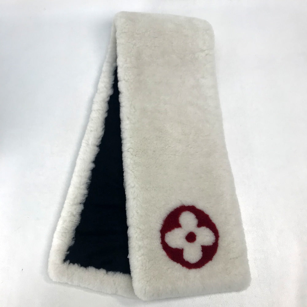 LOUIS VUITTON Scarf M70434 Cashmere, Mouton White x red Monogram flower Escharp Shirring Darling Women