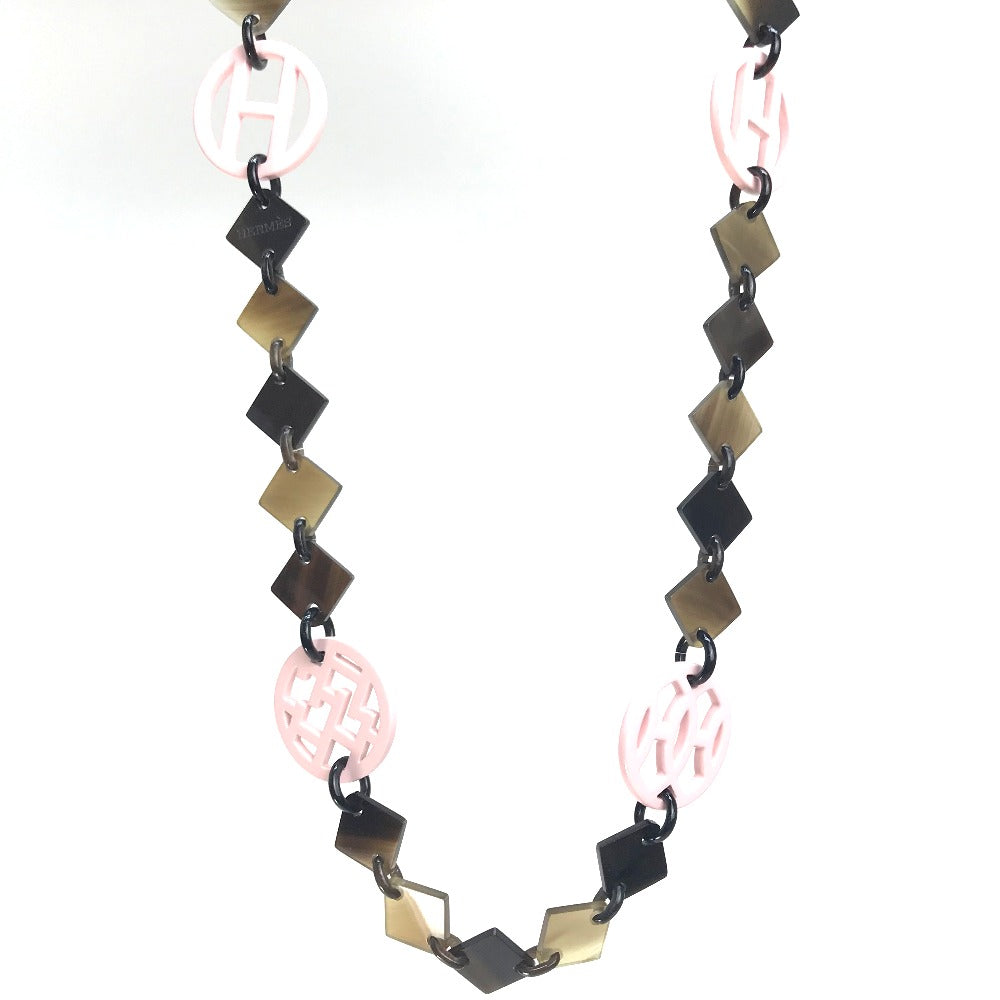 HERMES Necklace Buffalo horn Brown typex light pink HAVA Ava Women