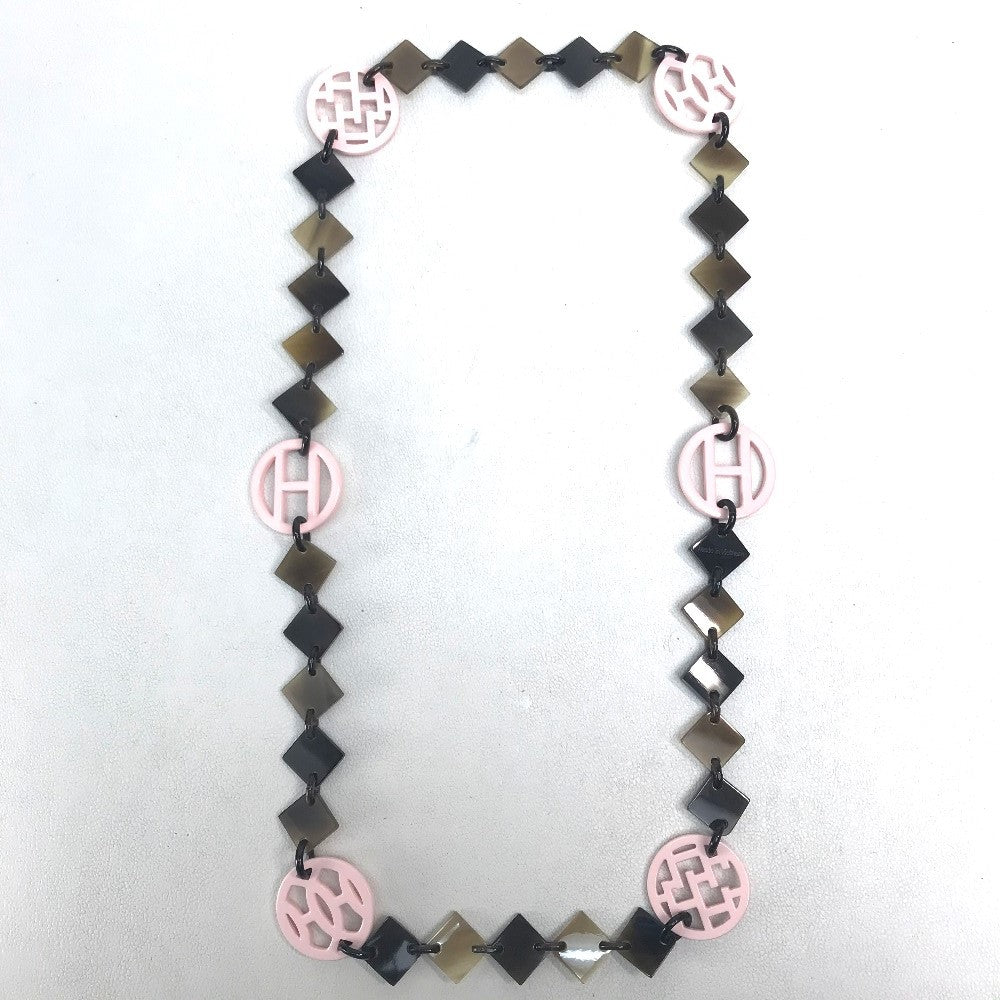 HERMES Necklace Buffalo horn Brown typex light pink HAVA Ava Women