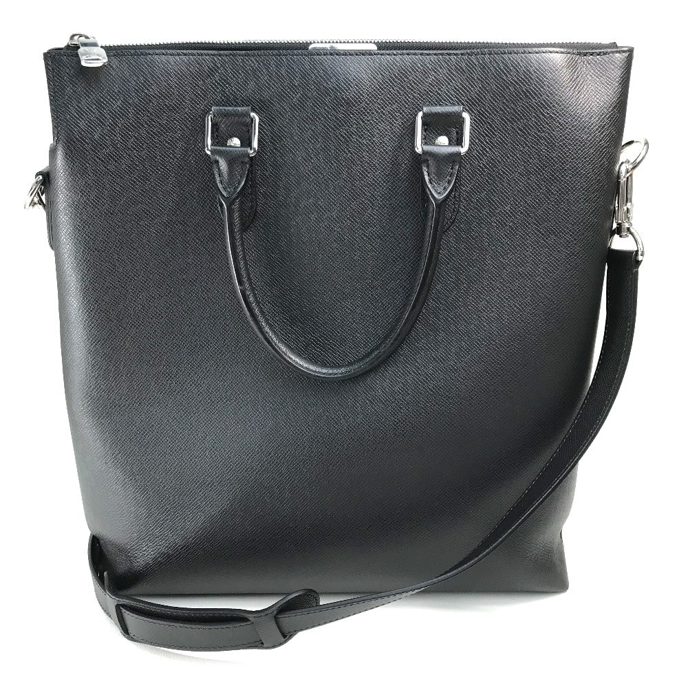 LOUIS VUITTON Handbag M33433 Taiga Leather Black x Silver Metal Taiga Anton Tote mens