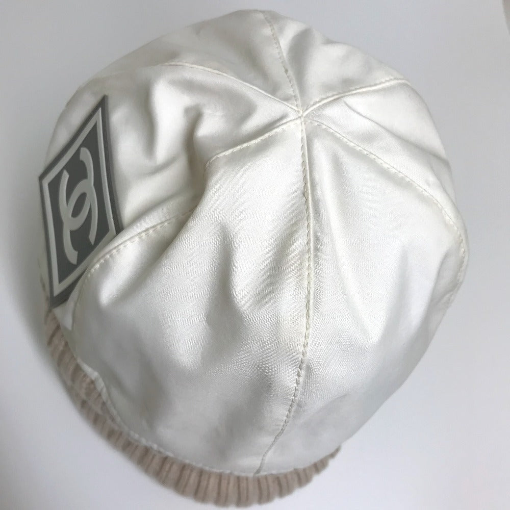 CHANEL Knit hat polyester Ivory / beige CC COCO Mark Sports line logo Women S