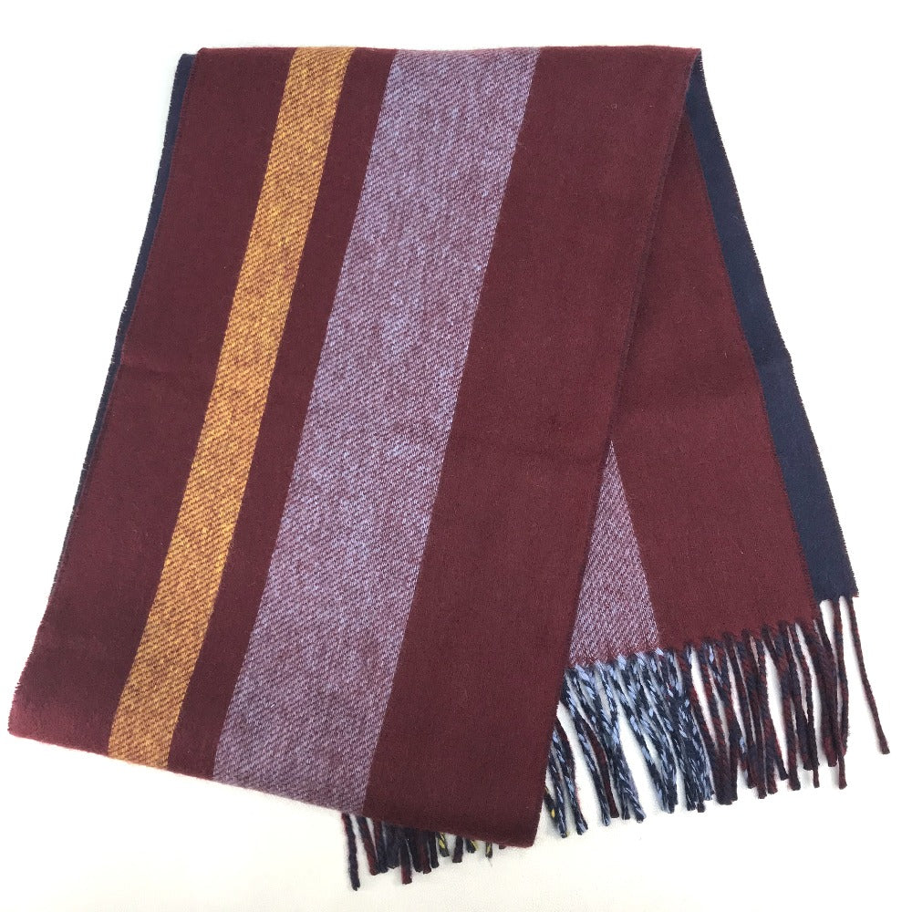 HERMES Scarf cashmere Multicolor / navy Alternate stripe unisex(Unisex)