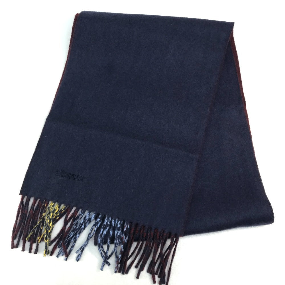 HERMES Scarf cashmere Multicolor / navy Alternate stripe unisex(Unisex)