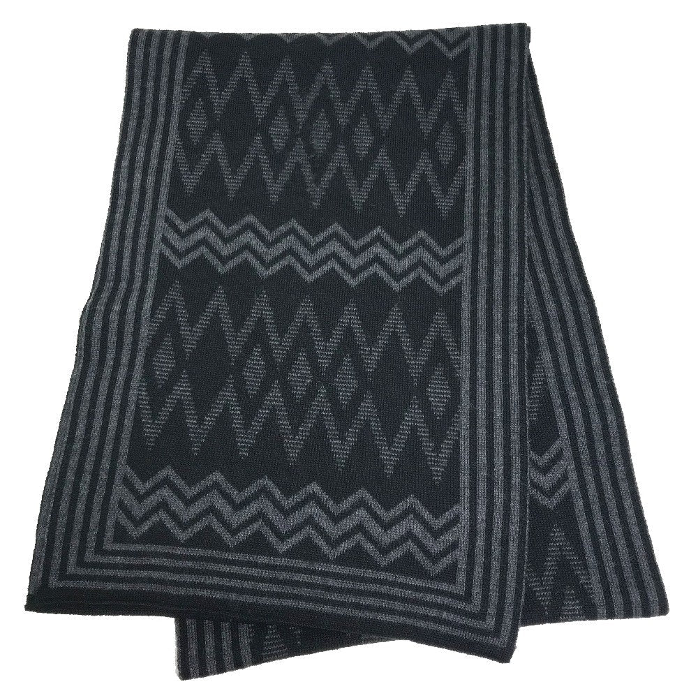 LOUIS VUITTON Scarf 401910 wool Black Grey Chevron stripes mens