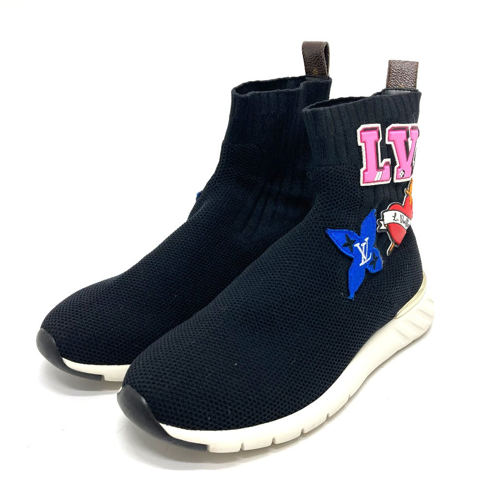 LOUIS VUITTON sneakers Monogram canvas, rubber, stretch textile black Black heart line Logo applique embroidery Women 35