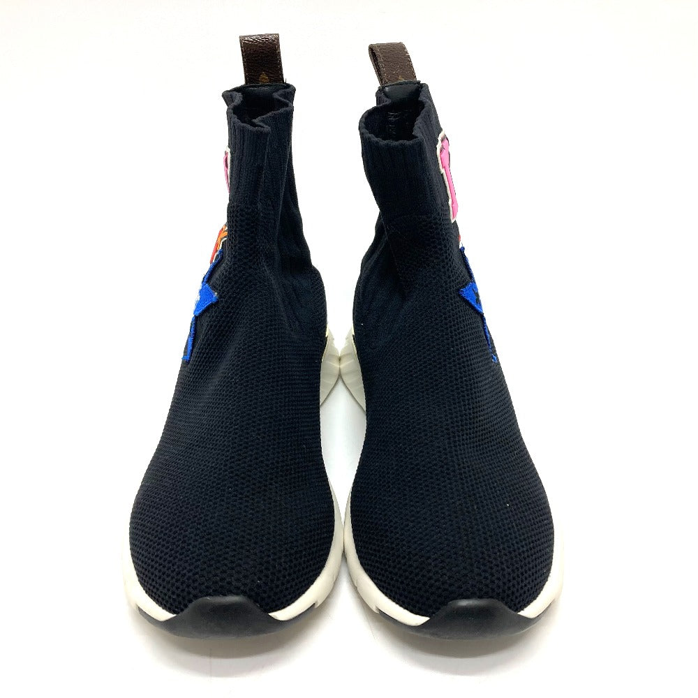 LOUIS VUITTON sneakers Monogram canvas, rubber, stretch textile black Black heart line Logo applique embroidery Women 35