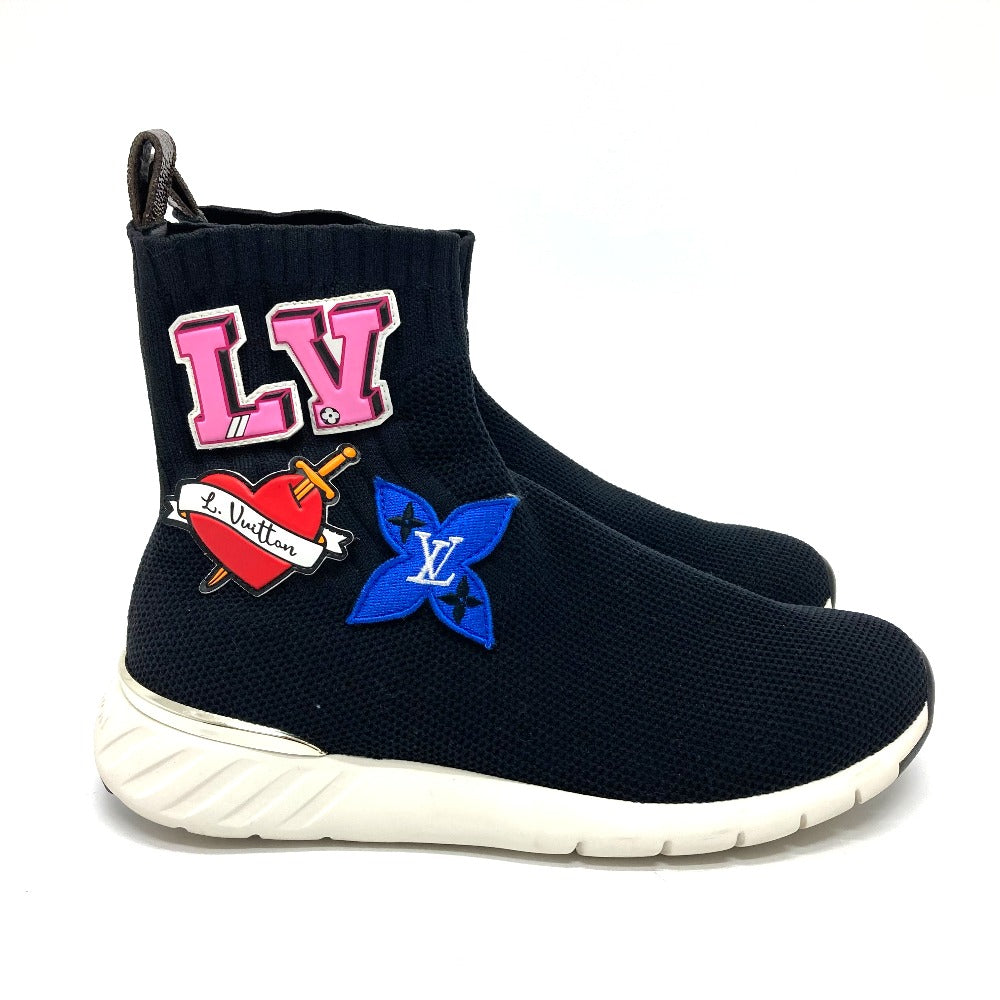 LOUIS VUITTON sneakers Monogram canvas, rubber, stretch textile black Black heart line Logo applique embroidery Women 35