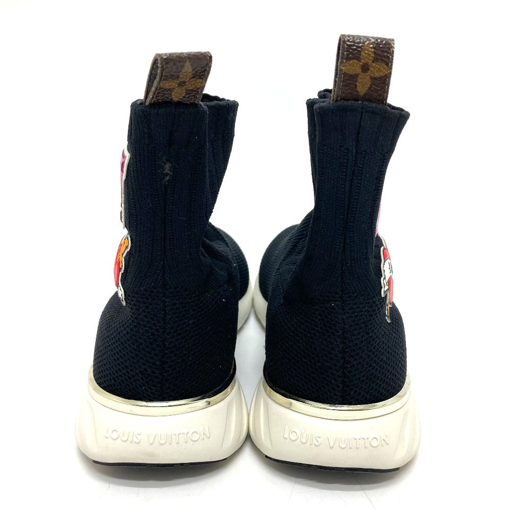 LOUIS VUITTON sneakers Monogram canvas, rubber, stretch textile black Black heart line Logo applique embroidery Women 35