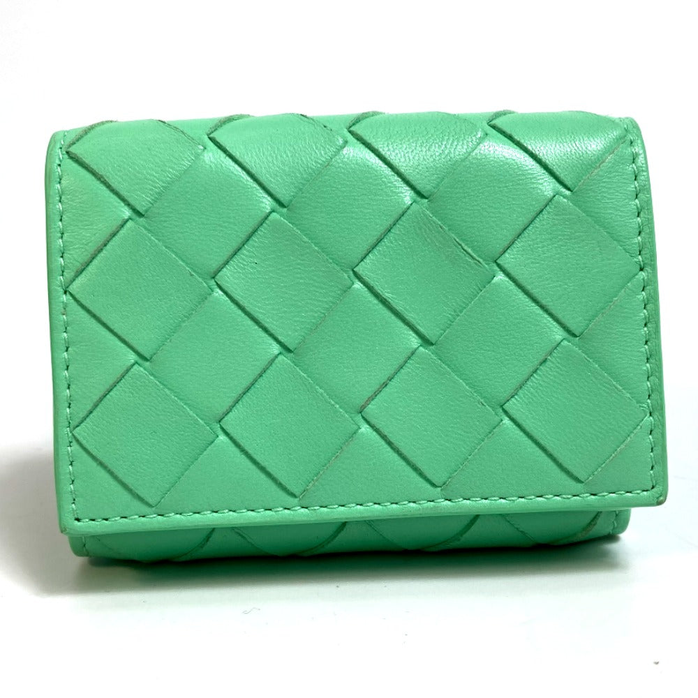 BOTTEGAVENETA Trifold wallet 667036 Calf leather Green type INTRECCIATO Tiny Women
