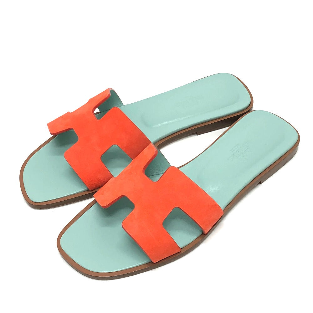 HERMES Sandals Leather / suede Orange H logo Oasis Women 36.5