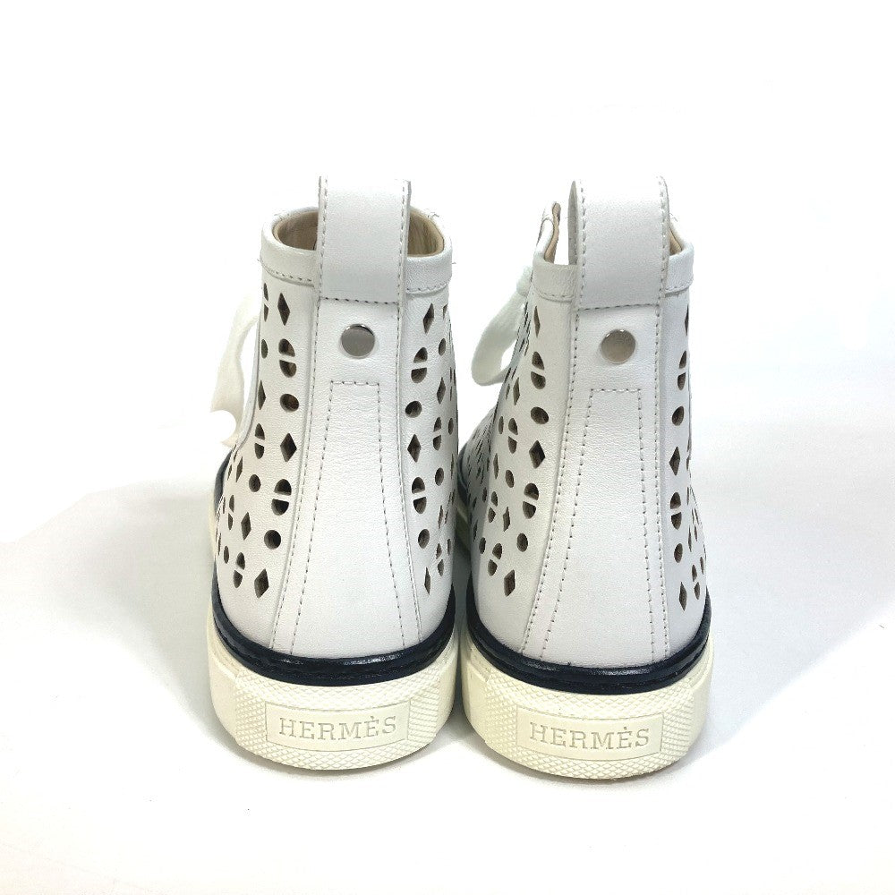HERMES sneakers leather white punching High cut Women 37