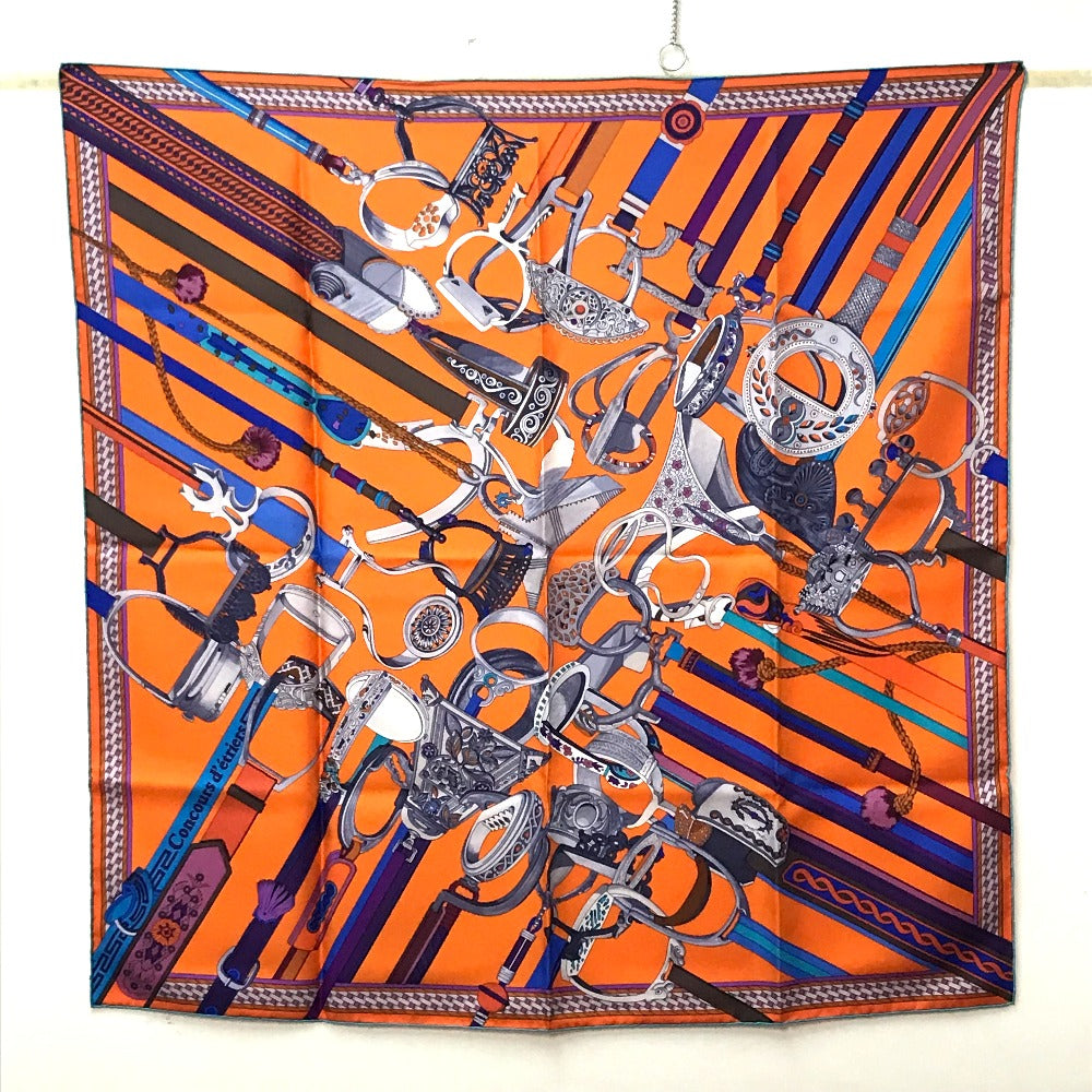 HERMES scarf silk orange x purple x blue Concours detriers Carre 90 Women