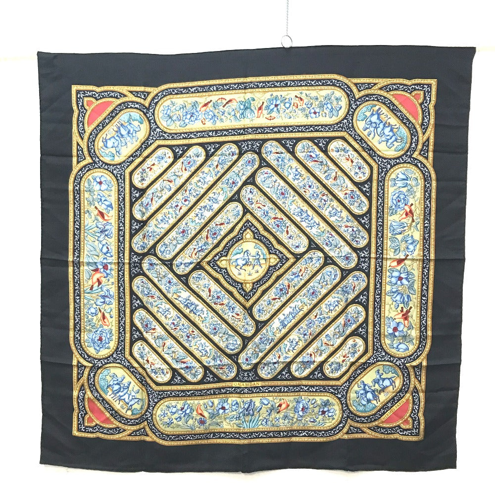HERMES scarf silk black Karamdan QALAMDAN Carre 90 Women