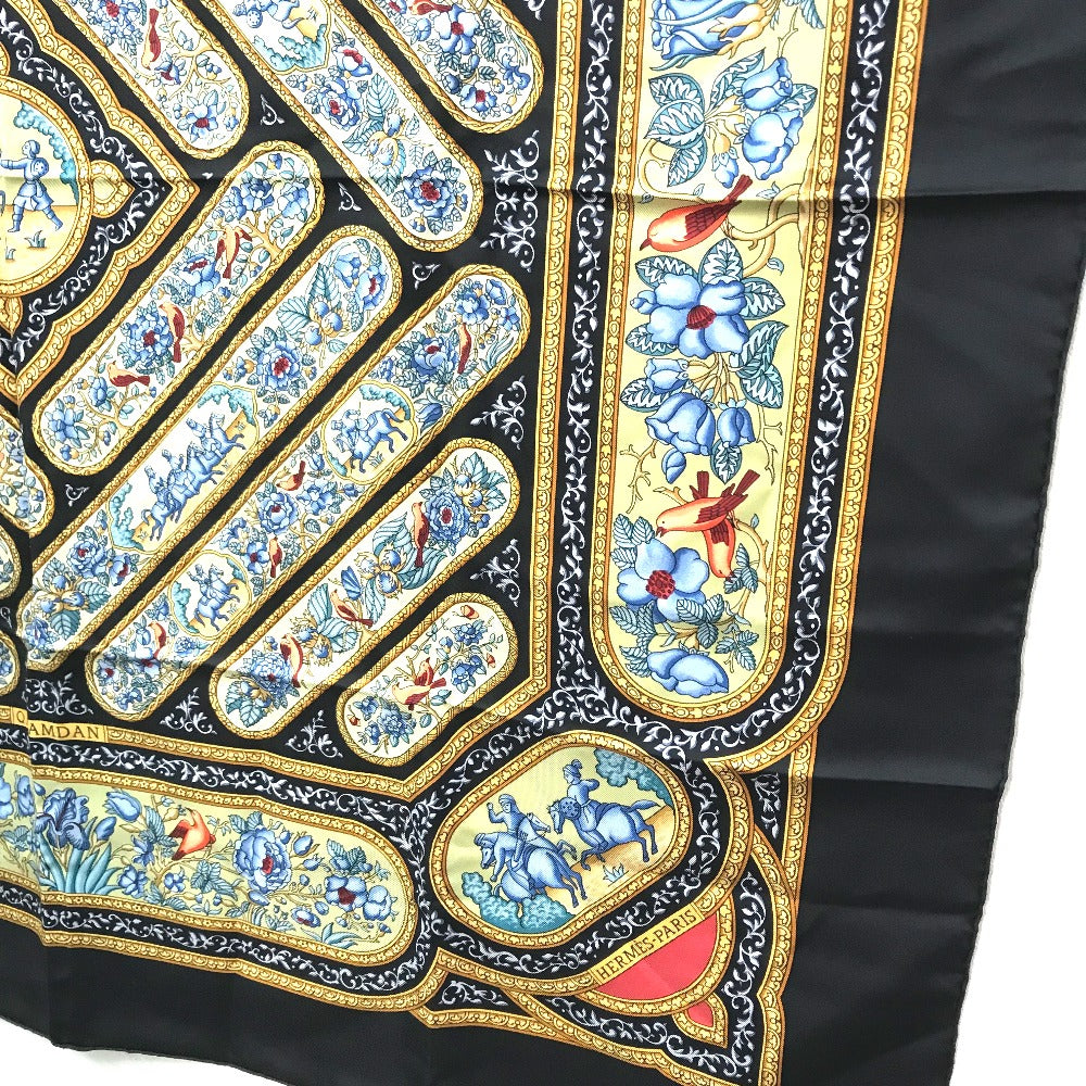 HERMES scarf silk black Karamdan QALAMDAN Carre 90 Women