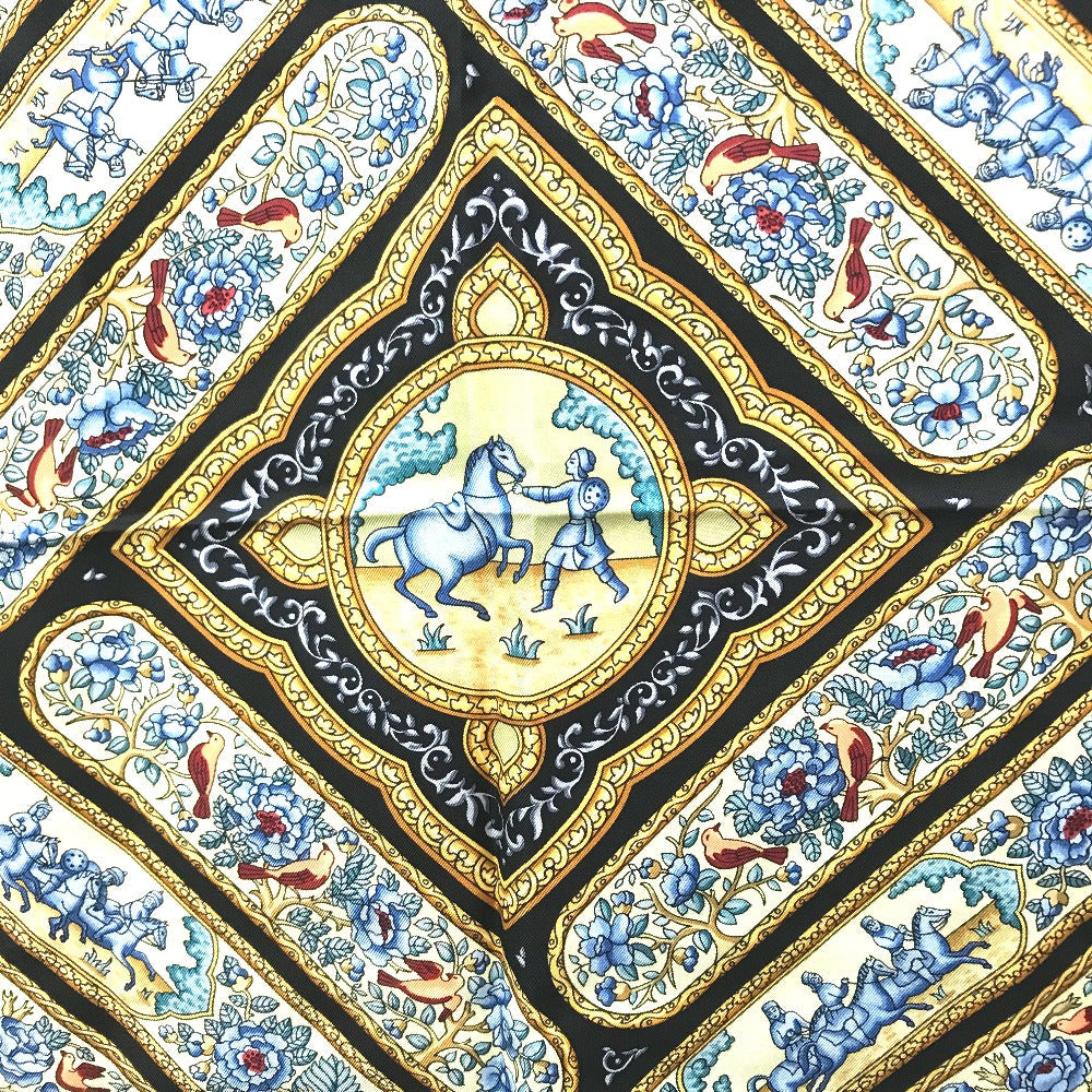 HERMES scarf silk black Karamdan QALAMDAN Carre 90 Women
