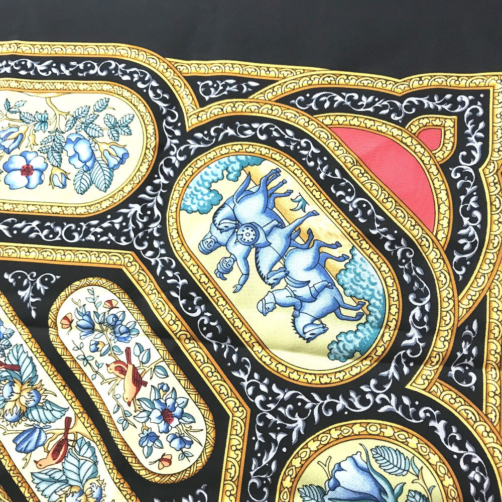 HERMES scarf silk black Karamdan QALAMDAN Carre 90 Women