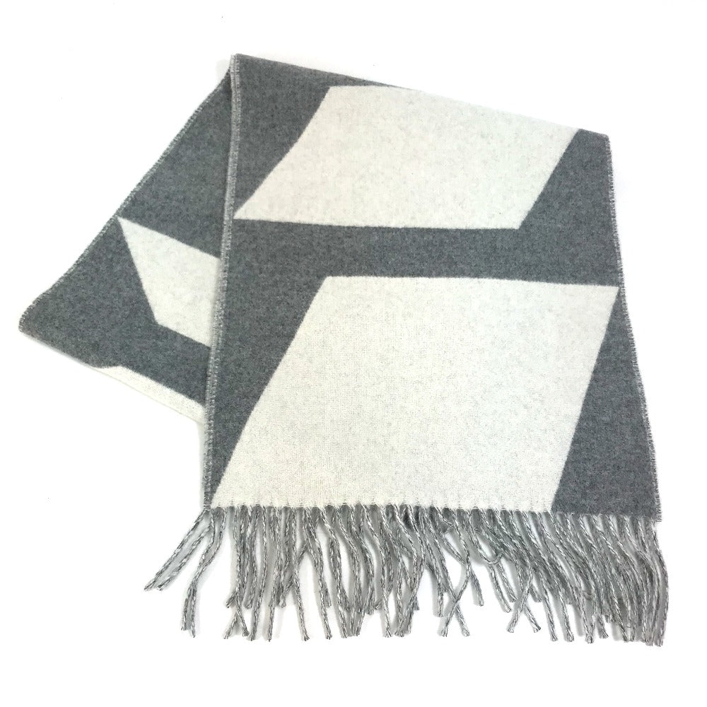 HERMES Scarf cashmere Gray x white Kazak Optic Women