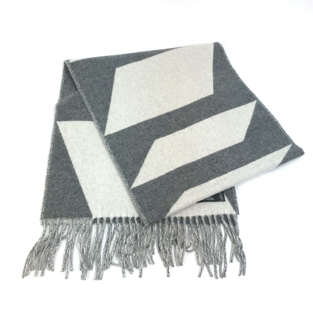 HERMES Scarf cashmere Gray x white Kazak Optic Women