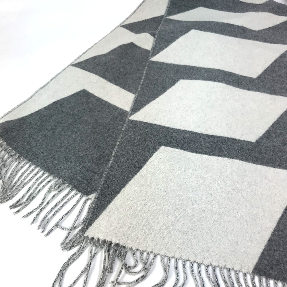 HERMES Scarf cashmere Gray x white Kazak Optic Women
