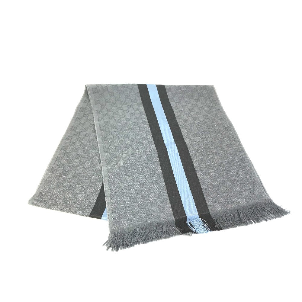 GUCCI Scarf 542984 Wool, Silk Gray x blue x black GG mens