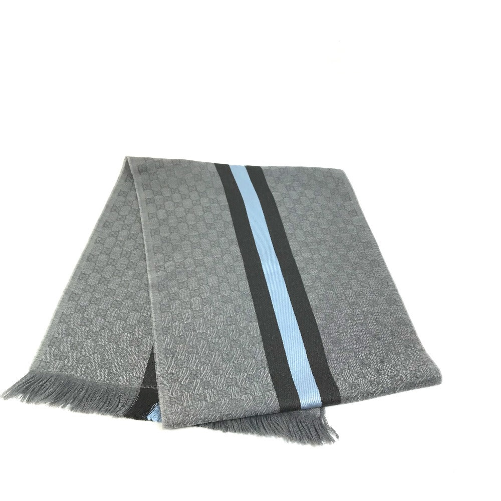 GUCCI Scarf 542984 Wool, Silk Gray x blue x black GG mens