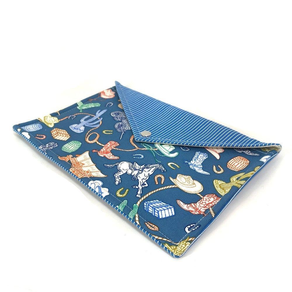HERMES Pouch cotton blue flat Western Company GM Women